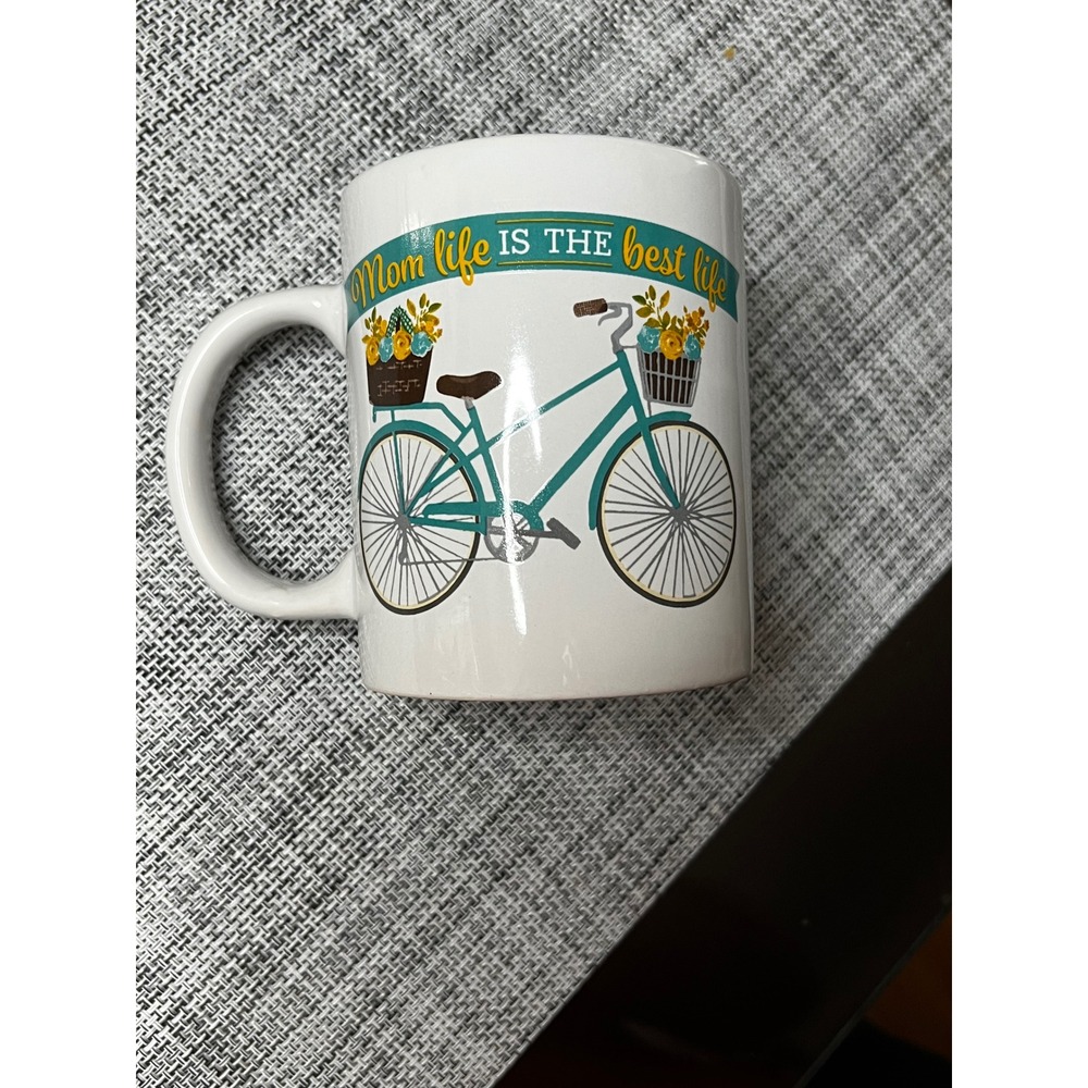 Royal Norfolk Mom Life Is The Best Life Teal Bicycle Ceramic Coffee Mug White